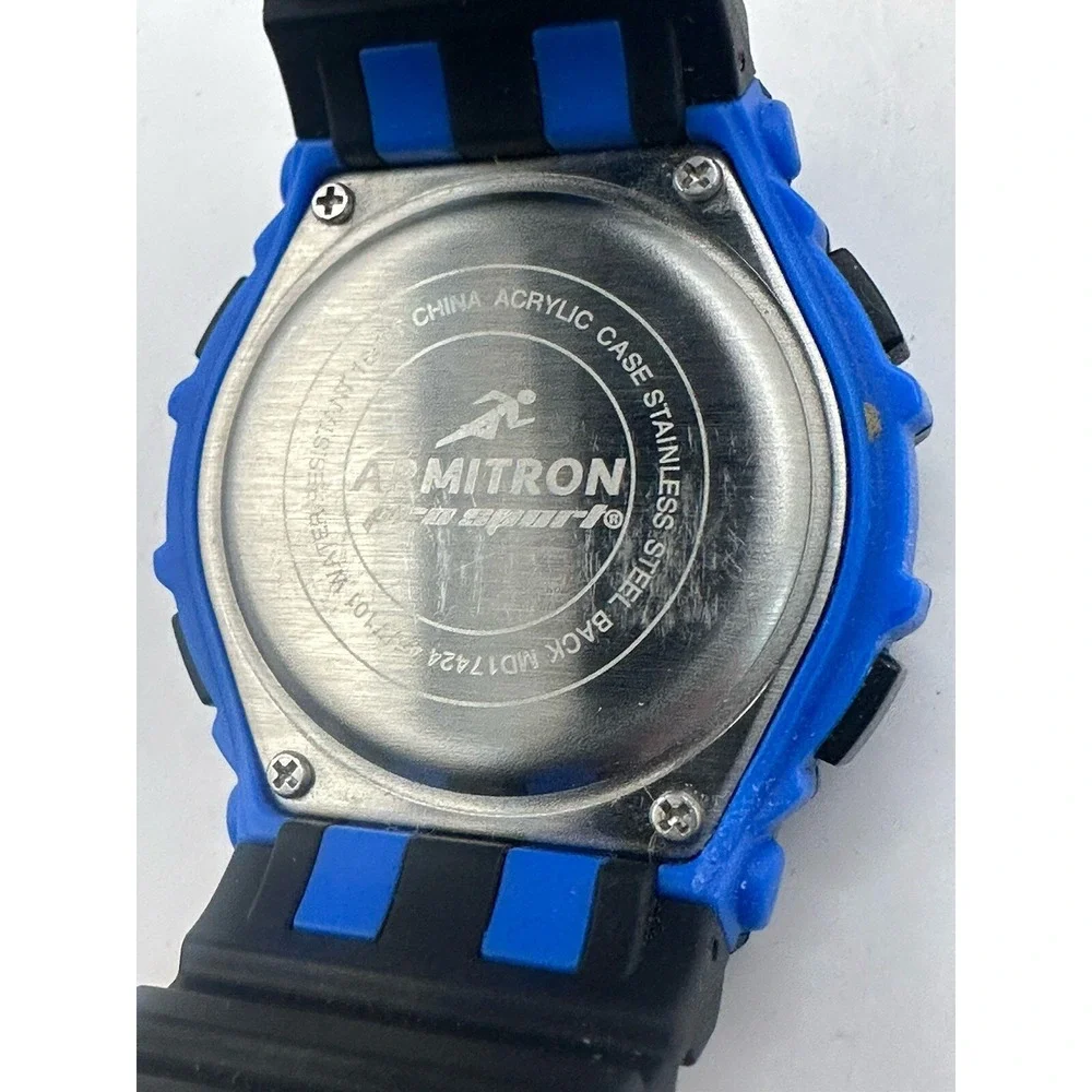 Armitron Mens Pro Sport Watch 45/7101 Blue Bezel Black‎ Resin Band Easy Read X